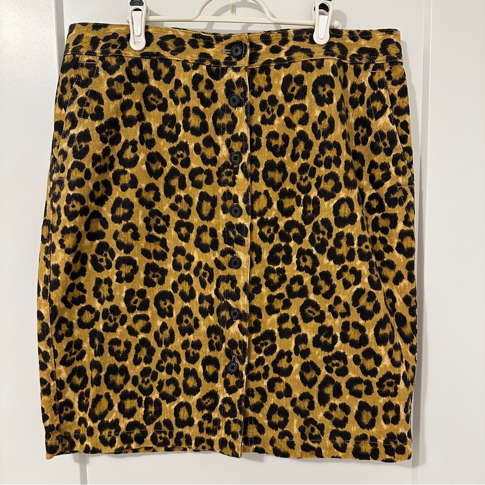 Lauren Ralph Lauren Leopard Print Button Front Skirt Linen Blend Size 14 Women’s